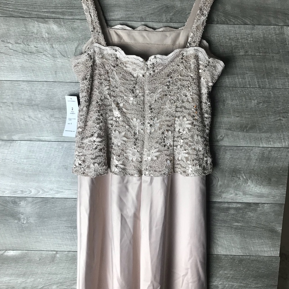 Alex evening gold sequin lace satin overlay gown - Picture 7 of 8